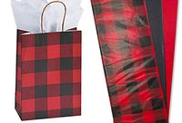 12 Pack- Buffalo Plaid Kraft Bags - Medium 9 inch with 18 Sheets Tissue