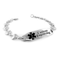 My Identity Doctor - Custom Engraved Medical Alert Bracelet for Women - Steel Heart 6mm - Black - Wrist Size 8 Inch