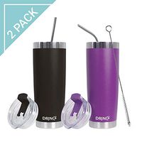 DRINCO - 20 oz Stainless Steel Tumbler | Double Walled Vacuum Insulated Mug With Spill Proof Lid, 2 Straws, For Hot & Cold Drinks | BPA Free | (Black & Purple, 2pk-20oz)