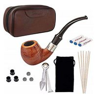 Yannabis Tobacco Pipe Set, Pear Wood Smoking Pipe and Brown Pipe Pouch Kit with Smoking Accessories
