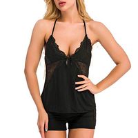 Haxikocty Women Sexy Pajama Bra and Panty Set Bralette Lingerie Lace Nightgowns Underwear Sleepwear Black