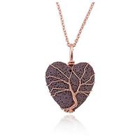 Top Plaza Tree of Life Wire Wrapped Heart Pendant Necklace Lava Rock Stone Essential Oil Diffuser Aromatherapy Necklaces Jewelry for Women Men - Purple