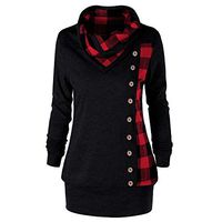 Meikosks Womens Plaid Patchwork Sweatshirt Turn-Down Collar Button Blouse Plus Size Top Pullover Red