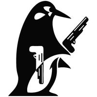 Penguin with Guns - Vinyl - 6" tall (color: BLACK) decal laptop tablet skateboard car windows stickers - by So Cool Stuff