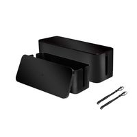 [Set of 2] 2 Cable Management Boxes + 2 Wire Ties, Large Cord Box Organizers to Hold and Hide Power Strip Charger Adapter Power Cord Charging Station USB HUB (Set of 2, Black)