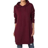 HIRIRI Long Sleeve Loose Casual Pullover Tunics Sweatshirts for Women Hooded Pullover Tops Mini Dress Wine Red