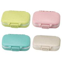 Meta-U Small Wheat-Straw Pill Box Supplement Case for Pocket or Purse - 3 Removable Compartments Travel Medication Carry Case - Daily Vitamin Organizer Box (Green+Pink+Blue+Beige)