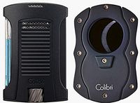 Colibri Daytona Lighter & Color Bladed Cigar Cutter Gift Set (Black on Black)