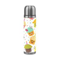 U LIFE Happy Emoji Smile Faces Dessert Customizable Personalized Insulated Vacuum Flask Cup Thermos Bottle for Hot Water Stainless Steel 500ml 16.9 oz