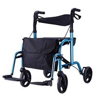 ZAIHW 2 in 1 Rollator-Transport Chair w/Paded Seatrest, Reversible Backrest and Detachable Footrests Transport Walker Chair Foldable Seat Mobility Aid
