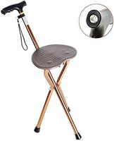 Teflogo-Walker Walking Cane Folding with seat, Portable Chair Retractable Lightweight Walking Stick with LED Light for Elderly Outdoor Travel Fishing Rest Stool,Brown