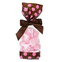 2-5/8" x 1-7/8" x 10-3/4" Brown w/Pink Polka Dots Printed Cello Gusset Bags, 1.6 Mil (100 Pieces) - CB-G2BP