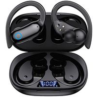 Bluetooth Headphones Wireless Earbuds 48hrs Playback IPX7 Waterproof Earphones Over-Ear Stereo Bass Headset with Earhooks Microphone LED Battery Display for Sports/Workout/Gym/Running GNMN Black