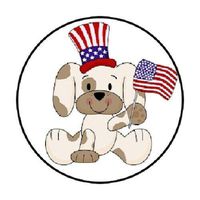 HotSaleStore Sticker Seals 48 Independence Memorial Day Puppy! Sticker Label Envelope Seals 1.2" Round