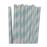 Baby Blue Striped Paper Straws- For Weddings Birthday Parties Baby Showers Bridal DIY Vintage Themes (50 Count)