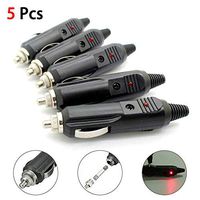 Queentres 12V High Power Male Cigarette Lighter Socket Plug Connector with Led Light 5pcs