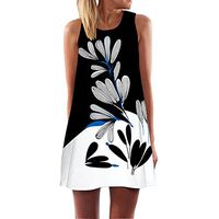 Summer Vintage Boho Dresses for Women Beach Mini Dress Sleeveless Long Vest Black