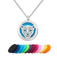 CLY Jewelry Leopard Jaguar Black Panther Cheetah Stainless Steel Locket Pendant Aromatherapy Essential Oil Colorful Wild Animal Diffuser Necklace Refill Pads