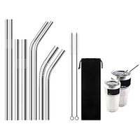 MOXUAN Set of 8 Stainless Steel Straws, 6 8 10mm Diameter for 30oz 20oz Tumblers Cups Mugs, Metal Drinking Straw with Cleaning Brush for Yeti Rambler Rtic Ozark Trail