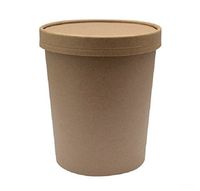 SafePro 32 Oz. Kraft Paper Soup Cup With Vented Paper Lid, Catering Take Out Hot and Cold Deli Food Containers with Matching Covers (100)