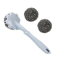 Kxtffeect Set of 1 Multipurpose Replaceable Plastic Handle and Stainless Steel Wire Scrubbers - Dish/Pot//Sink Brushes, 1 Handle and 2Pcs of Scouring/Cleaning Steel Wire Balls (Blue)