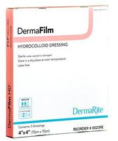 DermaFilm Hydrocolloid Wound Dressing Extra Thin, Latex Free, Size: 4 X 4 Inches - 10/ Box by DERMARITE INDUSTRIES.