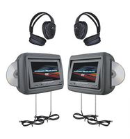 Power Acoustik HDVD-9GRDK 8.8-Inch Pre-Loaded Universal Headrest Monitors with Twin DVD Combo and Headphones (Dark Gray)