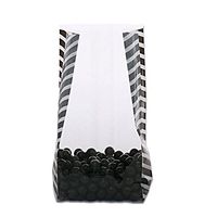 Small Black & White Candy Striped 7x2x3" Cello Cellophane Treat Food Snack Bags (10 ct)