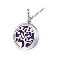 HOUSWEETY Aromatherapy Essential Oil Diffuser Necklace-Stainless Steel Tree of Life Locket Pendant,11 Refill Pads (Non-engraving)