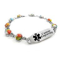 My Identity Doctor - Medical Bracelet for Women with Custom Engraving - 1cm Steel, Glass - Black - Wrist Size 5.25 Inch