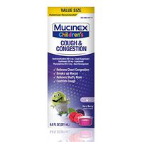 Congestion and Cough, Mucinex Children's Congestion & Cough Liquid, Berrylicious, 6.8oz, Value Size for chest congestion relief, stuffy nose relief, mucus, and cough control