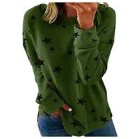 Meikosks Women's Star Print T Shirt Round Neck Long Sleeve Pullover Side Split Sweatshirt Loose Tops Green