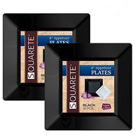 Squarete 8'' inch Black Appetizer - Salad Square Plates Hard Plastic Elegant Disposable 10 Square Salad Plates Per Package Pack of 2
