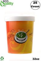 [25 Count] 32 oz Disposable Paper Soup Containers with Lids Combo - Quart Ice Cream Containers, Frozen Yogurt Cups, Restaurant, Microwavable, Take Out, to Go Deli Containers, Recyclable