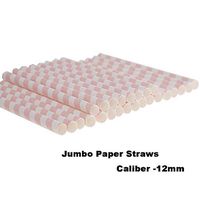 Pink Stripe Bulk Jumbo Paper Straws Boba straws Large caliber 12mm 50pcs