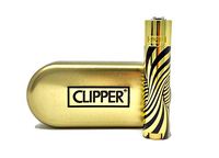 Clipper Full Metal Gold and Black Psychedelic Lighter with Case