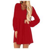 HomeMals Women's Dress Sweet Cute V-Neck Bell Sleeve Shift Dress Mini Dress Flowy Swing Evening Party Prom Dress Red