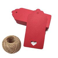 Wedding Gift Paper Tags,200pcs Blank Package Kraft Paper Card Hang Tags with Heart Hole and Flower Head Price Tags for Holiday Gifts (3.54”*1.57”) (Red)