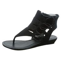 Swiusd Shoes Woman Girls Gladiator Elastic Strap Flat Sandals Zip Closure Hollow Open Toe Slingback Sandals Outdoor Beach Sandals (Black, 6.5 M US)