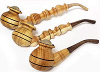 Set of 3 Wooden Tobacco Smoking Pipes Different Size 7, 10, 14 cm Long Carved Handmade Pipe