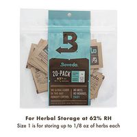 Boveda for Herbal Storage | 62% RH Humidity Control Pack | Size XSmall for Use with Up to 1/8 Ounce (3.5 Grams) | 20-Count Resealable Bag