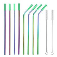 Xubox Stainless Steel Straws, Personalized Colored Rainbow Drinking Straws, Premium Stainless Steel Metal Straws with Silicone Tips, Eco-friendly BPA Free Reusable Straws, Straight and Curved Set of 8