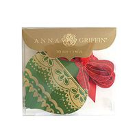 Anna Griffin Christmas Gift Tags 10 Christmas Tags Gold and Green Red Christmas Ribbon Christmas Bow Embellishments -Ornament Shape 4.5" x 3.75"