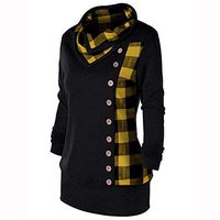 HIRIRI Womens Pullover Sweatshirt Long Sleeve Cowl Neck Button Decor Plaid Lightweight Tunic Top Blouse (L, Yellow)