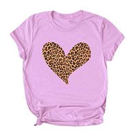 Sunhusing Women's Casual Round Neck Short Sleeve Leopard Love Heart Pattern Print Slim Solid Color T-Shirt(Pink,2XL)