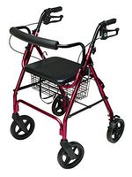 Lumex Walkabout Contour Deluxe Rollator with Seat - Larger 8" Wheels & Padded Backrest for Upgraded Comfort - Red, RJ4805R