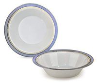 " OCCASIONS" 40 Bowls Pack, Heavyweight Disposable Wedding Party Plastic Bowls (14oz Soup Bowl, Louvre in White/Blue & Gold)