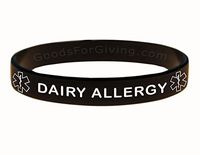 Dairy Allergy ID Bracelet Wristband - Black - 8 Inches - Standard
