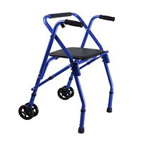 Wheeled Walker with Padded Seat Travel Frame Ergonomic Handle Adjustable Height 2 Wheel Lightweight Folding Roller Walker