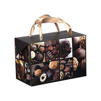 Chocolate Design Paper Gift Bag Box–Foldable Party Favors Treat Bags with Ribbon Handles for Baby Shower, Holiday and Birthday Parties 7"X 3.5"x 4.75” (6 Pack)